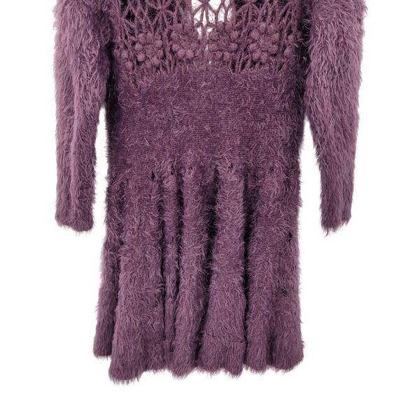 Eyelash Purple Crochet Tunic Cardigan Coatigan M Chic A-line Open Floral Back - Picture 3 of 11